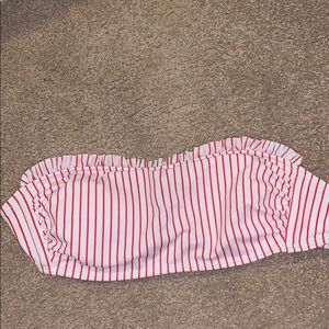 striped bikini bandeau top with detachable straps